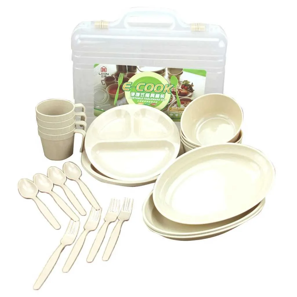 24 Pieces Picnic Camping Outdoor Plastic Reusable Tableware Dishes Set