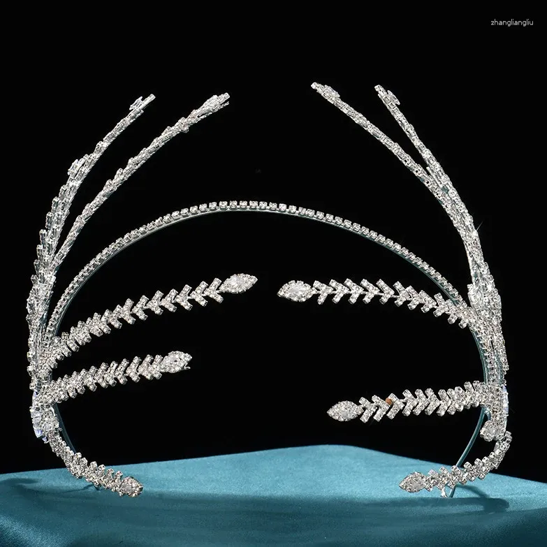 Pinces à cheveux diadèmes et couronnes en feuille de strass, couvre-chef en Zircon pour mariée, bandeau de concours de bal, accessoires de mariage, bijoux de mariée