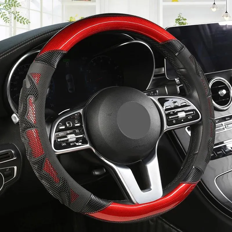 Capas de volante capa de carro com filme de couro elegante e desportivo interior de todas as estações adequado para um diâmetro de 38cm
