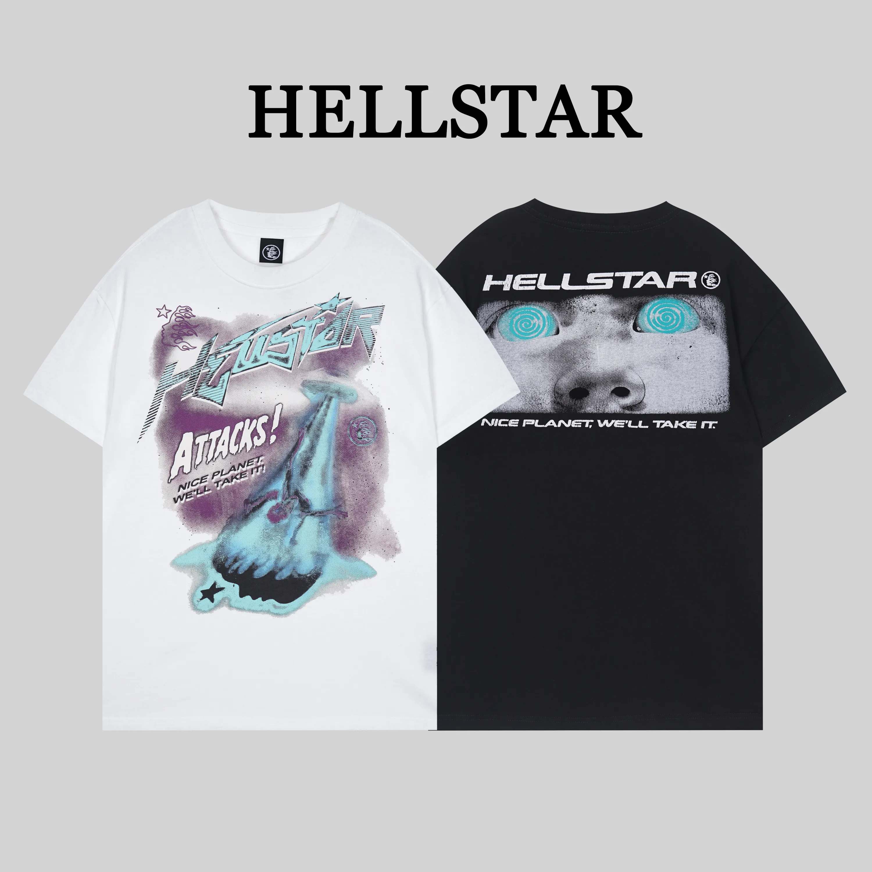 New hellstar Alien Art stampa T-shirt maglietta Tee uomo donna magliette grafica tee hipster tessuto lavato Street graffiti Lettering foil Uomo Taglie forti SMLXL2XL3XL