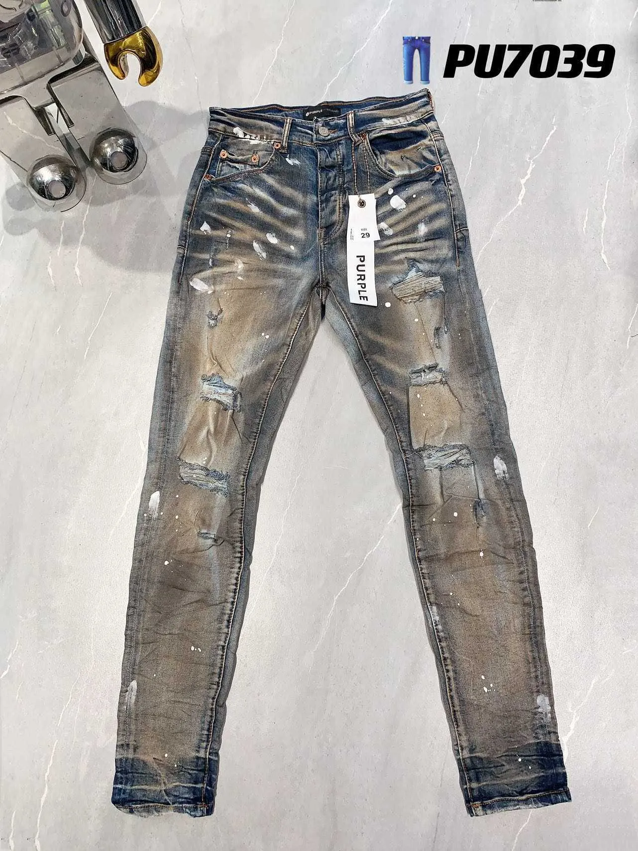 Mode jeans ontwerper heren paarse traan fietser dames splitsen gescheurde rechte pijp zwarte broek 12