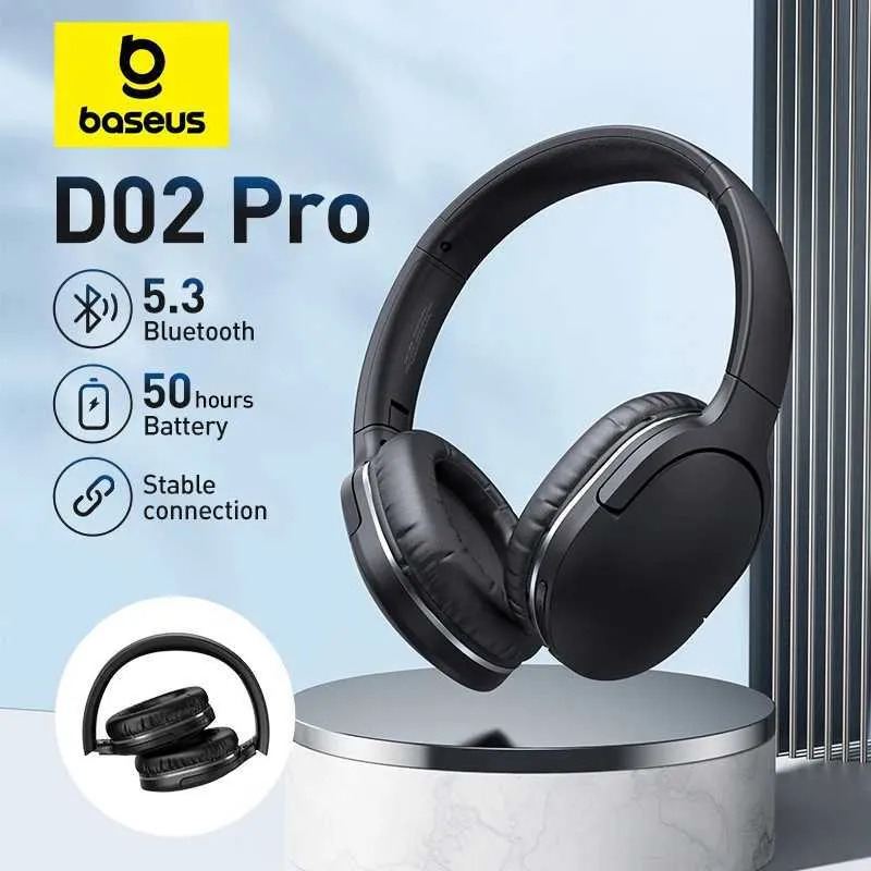 헤드셋 Baseus D02 Pro 무선 Bluetooth 헤드폰 Hifi 스테레오 이어폰 접이식 스포츠 헤드셋 오디오 케이블을위한 접근 가능한 스포츠 헤드셋 J240123