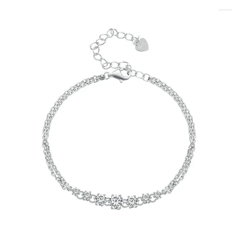 Bracelets à maillons en pierre Moissanite brillante en argent Sterling 925, chaîne de poignet réglable pour femmes, bijoux tendance au quotidien en toute Occasion