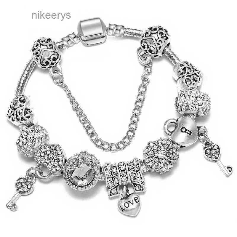 Mode 925 Sterling Argent Amour Bowknot Coeur Casier Clé Murano Verre Lampwork Perles De Charme Européenne Cristal Dangle Convient Aux Bracelets Collier B8 QQLV