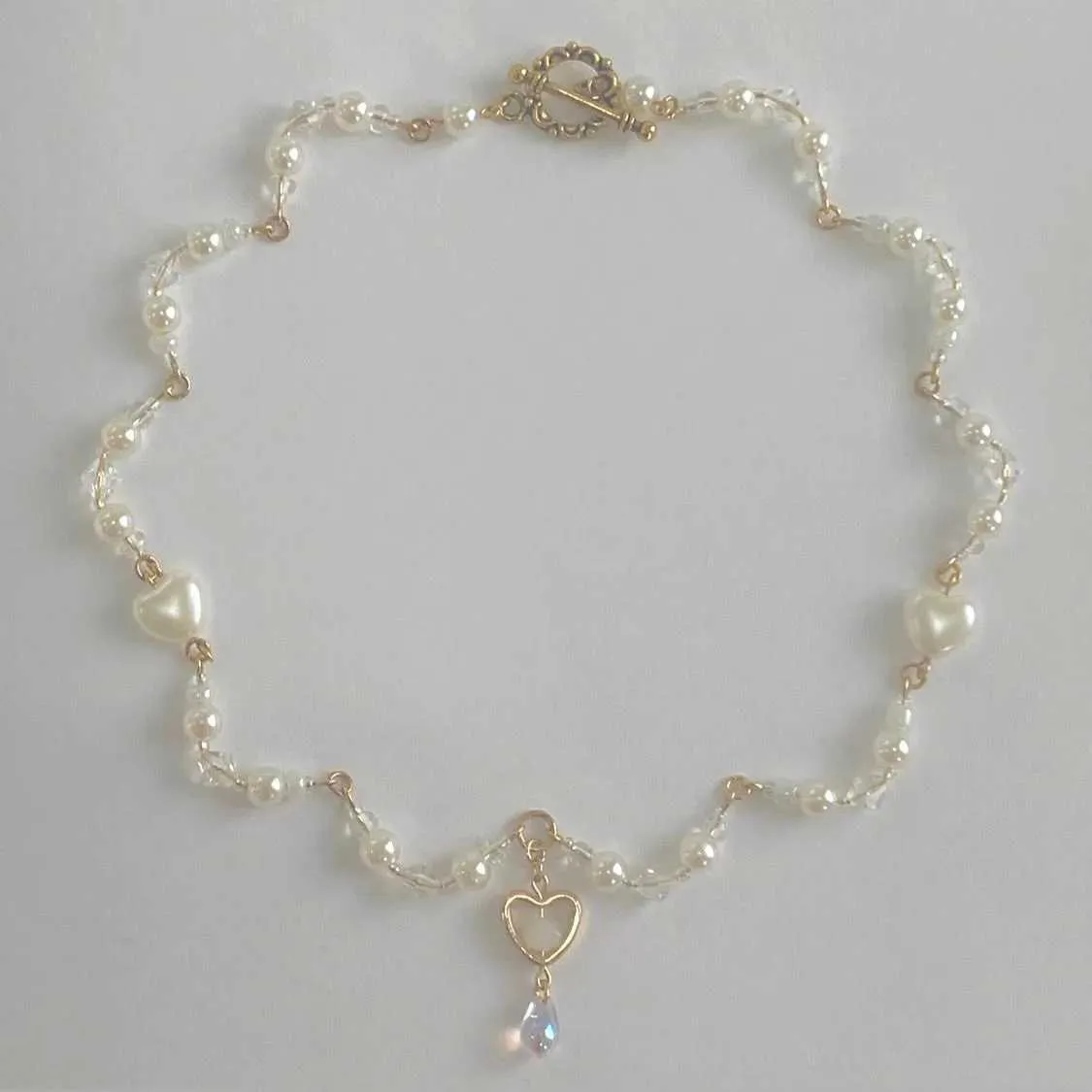 Collane con ciondolo Collana di perle in stile delicato a forma di fiore con perline Y2k fatta a mano