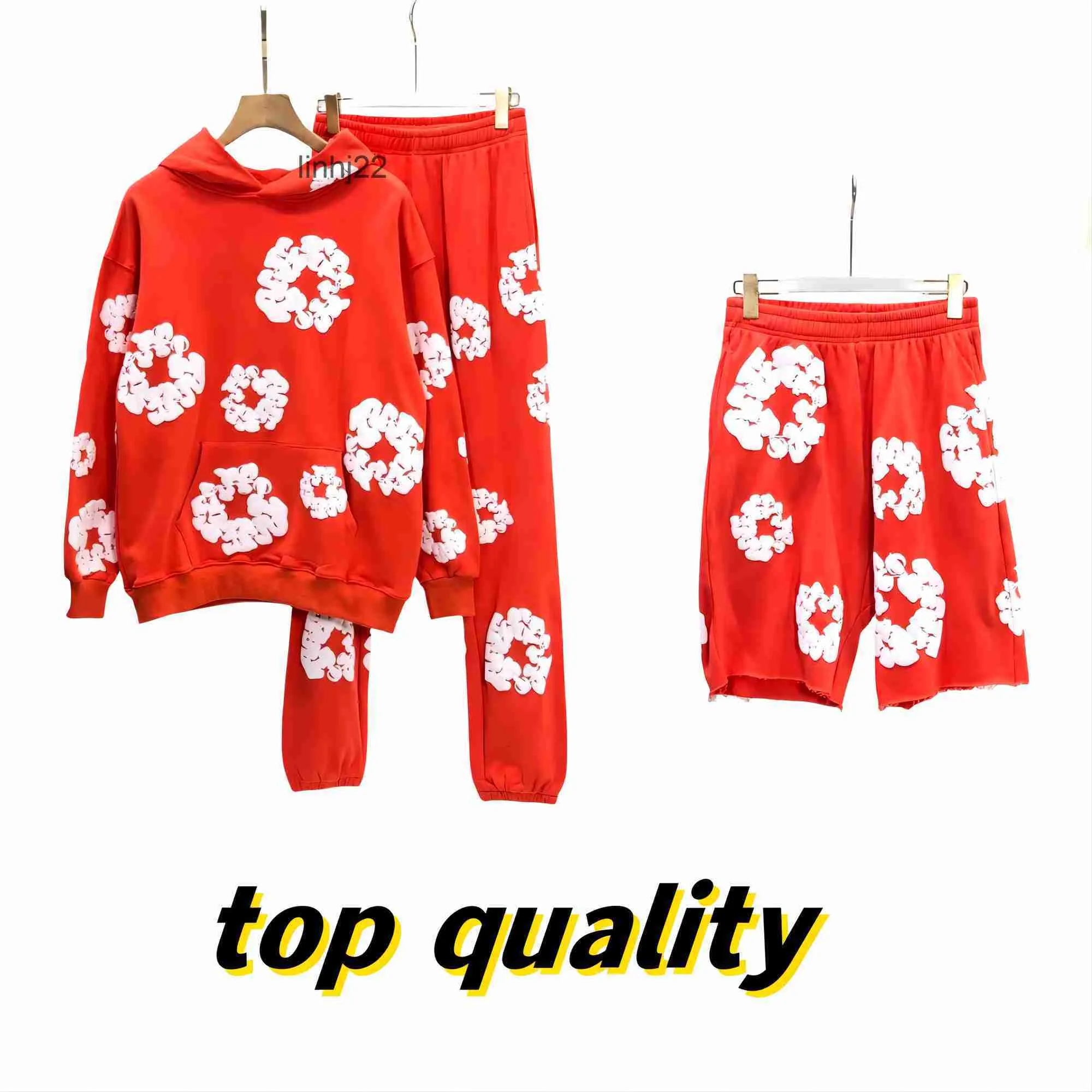 Mens Hoodies Sweatshirts Designer Hoodie High Quality Red Women Denim Sweatshirt Suit Wreath Unisex Floral Shorts Pant Trousers One Set 100 Cotton Casua