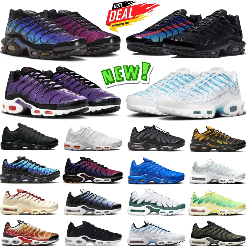 Plus TN Running Shoes TNS Rainbow Homens 25º Tênis Camuflagem Triplo Branco Preto Universidade Azul Jade Gelo Cinza Limão Limão Atlanta Esportes Mulheres Treinadores Tamanho 36-46