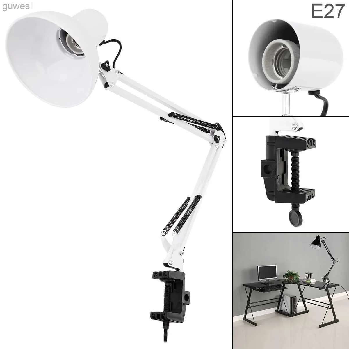 Lampes de bureau Lampe de protection des yeux de bureau à bras oscillant avec tête de lampe rotative et support de montage à pince Rotation à 360 degrés pour bureau/maison YQ240123