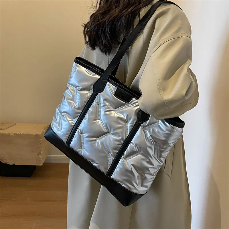 Осенне-зимняя дизайнерская брендовая сумка-тоут, женская большая вместительная сумка на плечо, хлопковая сумка для пальто, универсальная сумка для поездок на работу