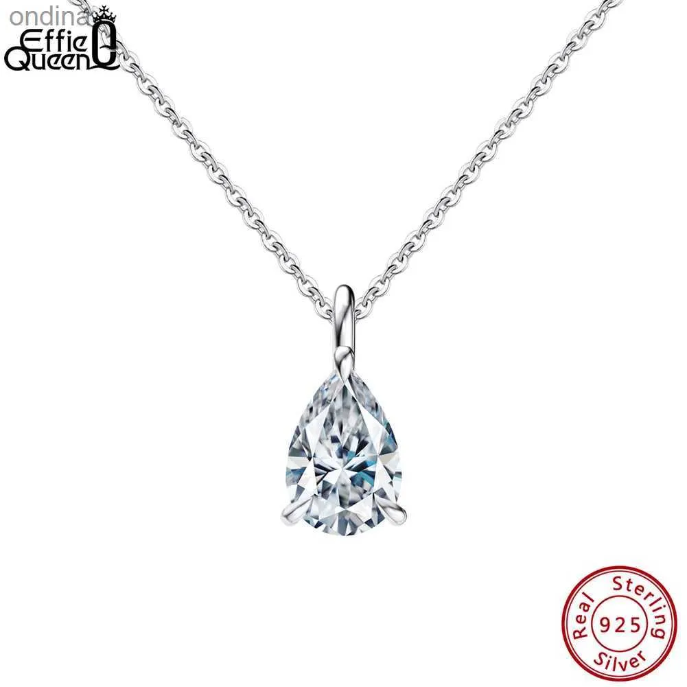 Pendant Necklaces EFFIE QUEEN 925 Sterling Silver Teardrop Solitaire Pendant Necklace for Women 8APremium Zircon Necklace Wedding Jewelry LZN04 YQ240124