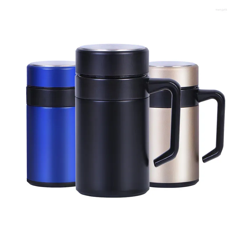 Garrafas de água 304 copo isolado de aço inoxidável, homens e mulheres, parede dupla portátil, caneca de viagem térmica com alça, coador de chá