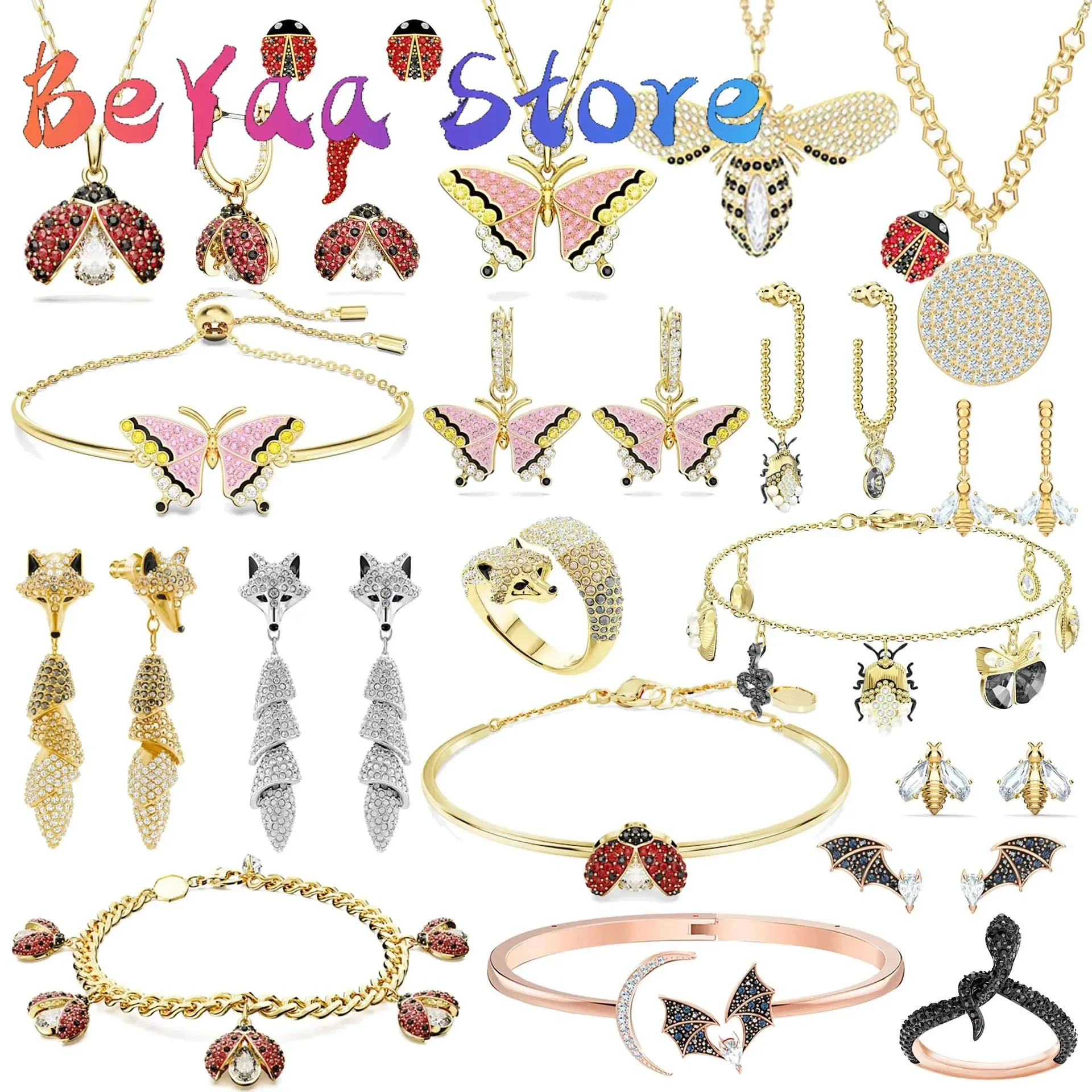 Sets Luxe Merk Ldyllia Charms Vlinder Dier Insect Schattige Dieren Ketting Ring Oorbel Armband Fijne Sieraden Set Cadeau voor Vrouwen