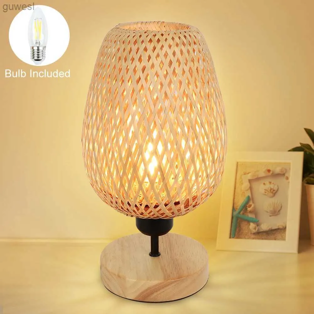 Lâmpadas de mesa Depuley LED Abajur de cabeceira Base de madeira maciça Rattan Abajur de bambu Minimalista Abajur de mesa de cabeceira para quarto Sala de estar YQ240123