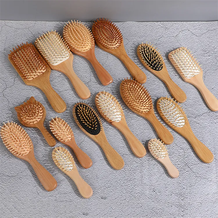 Gros bambou naturel brosse soins de santé massage peignes à cheveux antistatique démêlant airbag brosse à cheveux outil de coiffure satin bande de cheveux chouchous LT774