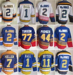 Retro Hockey Vintage 44 Chris Pronger Jersey CCM 77 Pierre Turgeon 2 Al Macinnis 1 Glenn Hall 7 Joe Mullen 11 Brian Sutter 1995 1996 Classic Retire Mens Embroidery