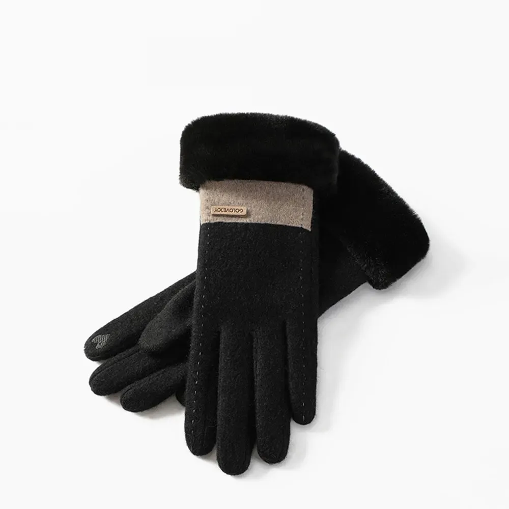 Guantes de lana de invierno para mujer, guante de Cachemira cálido a prueba de viento, grueso, de felpa, con cinco dedos