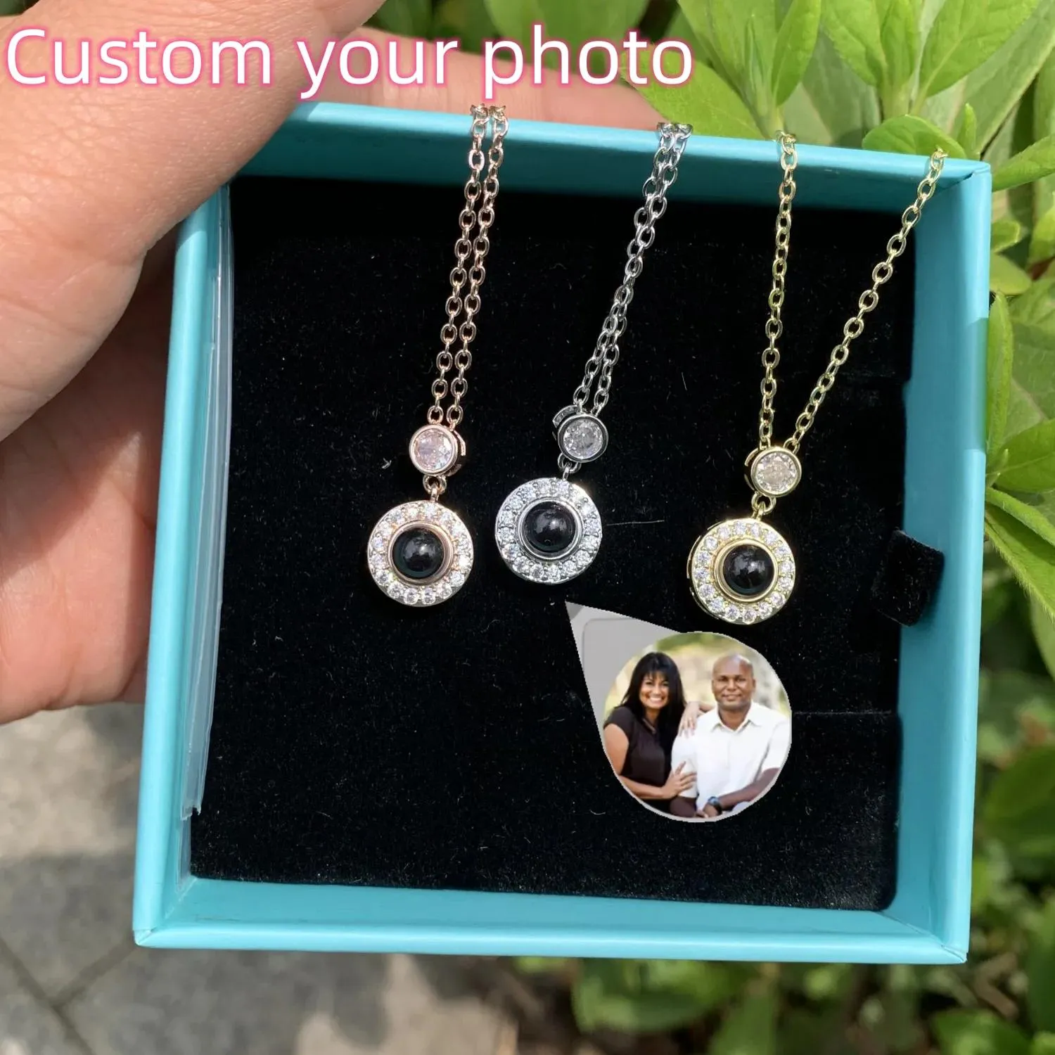 Necklaces Round Zircon Personalized Photo Necklace Projection Pendant Custom Jewelry Couples Birthday Family Memory Christamas Day Gift