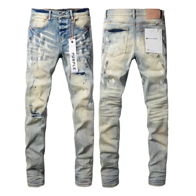 93 Mens Designer Roxo Jeans Biker Slim Fit Motociclistas Denim para Mens Rinsing Make Old Hip Hop Womens Street Fashion Mans Calças Pretas Roxo Marca Tamanho 28-40