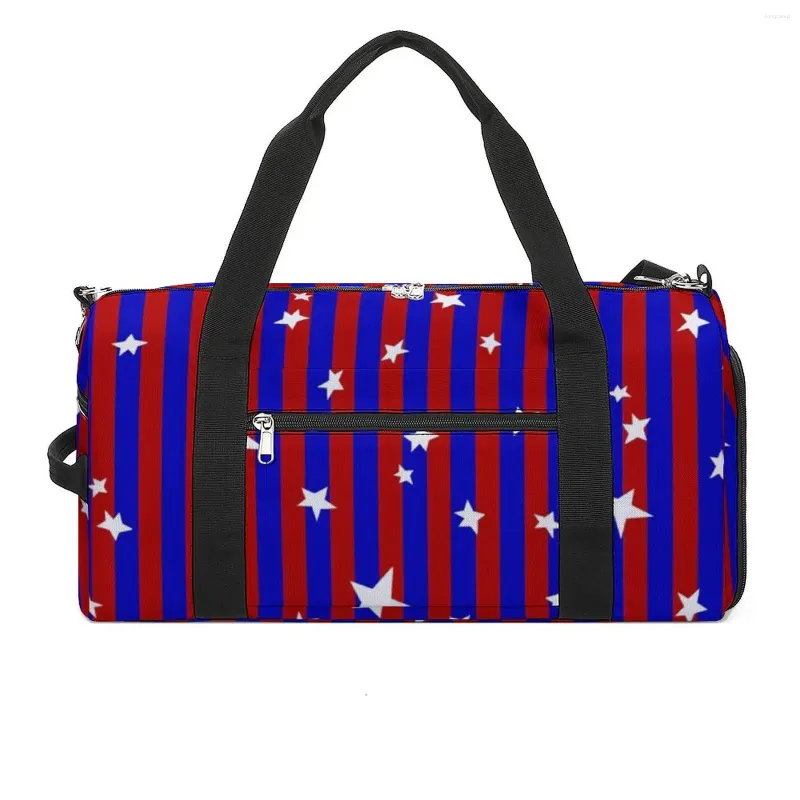 Outdoor Bags Gym Bag Blue And Red Striped Sports Large Capacity Stars Print Couple Oxford Custom Handbag Vintage Luggage Fitness