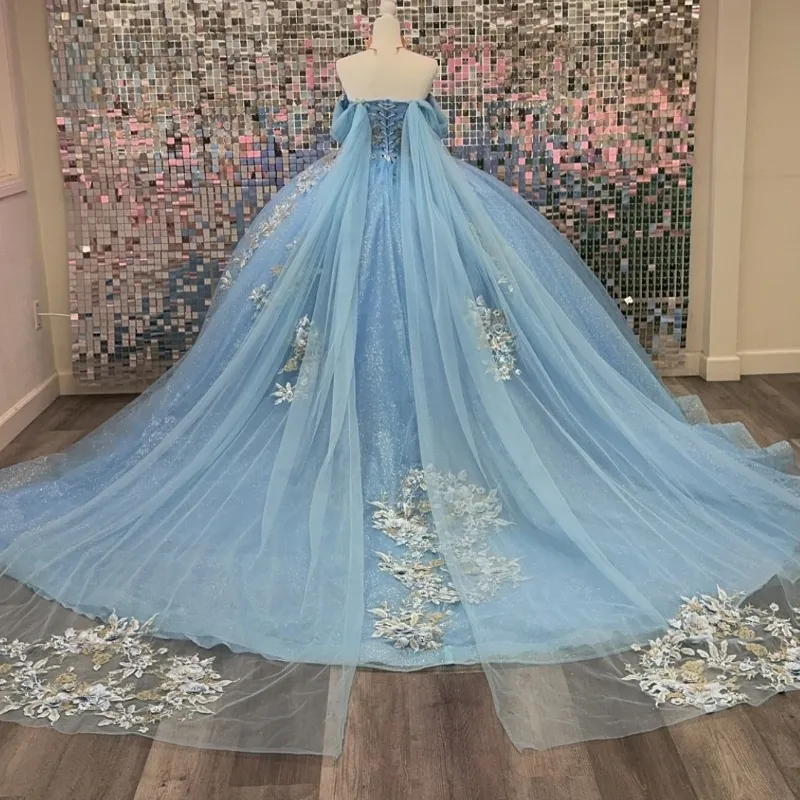 パーティードレス Blue Silk Ball Cape Gown DHgate.com:Sky Blue Quinceanera Dresses with Cape 2024