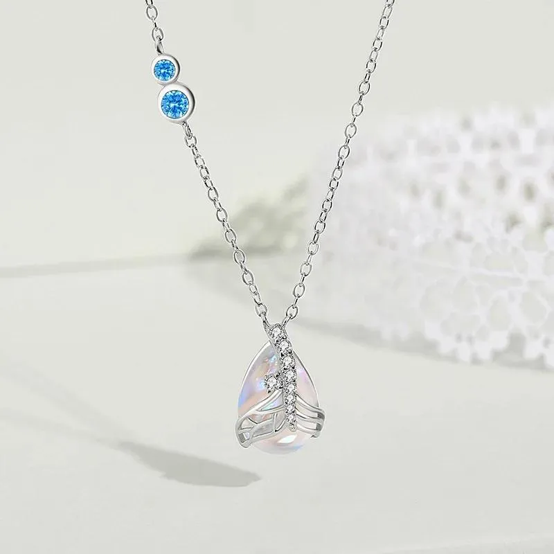 Halsketten Original Design Meerjungfrau Tränen Halskette für Frauen 925 Sterling Silber Wassertropfen Mondstein Schlüsselbein Kette Fischschwanz Schmuck