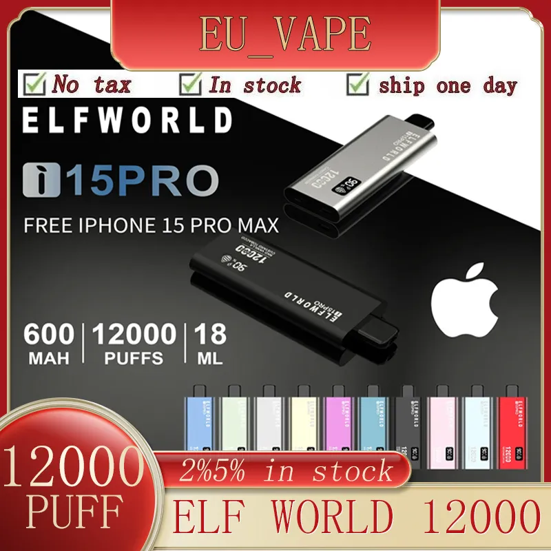 Original Elfworld i15 pro 12000 Züge Einweg-Vape-Bar E-Zigarette 18 ml vorgefüllt Kapazität 600 mAh eingebauter Akku Netzspule Dampfbox Elf World 12k