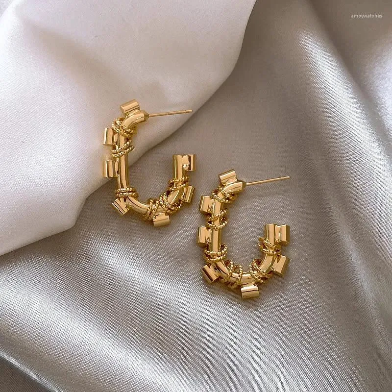 Boucles d'oreilles pendantes en métal, bijoux à la mode coréenne, plaqué or 14K, géométrie elliptique Simple, accessoires de travail quotidiens modernes pour femmes