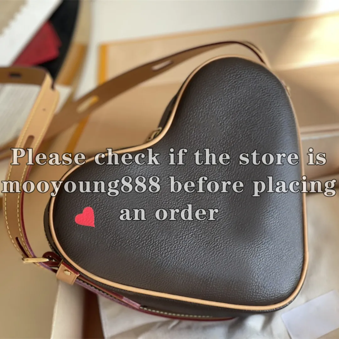 12A Upgrade Mirror Quality Designer Small Heart Shape Bag 22cm Hobo Womens Messenger Pochette Purse Påsar Luxurys Canvas Handväskor Brwon Shoulder Strap Box Bag