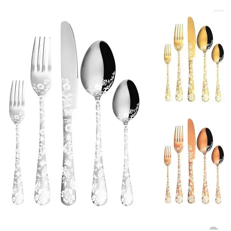 Ensembles de vaisselle Ensemble de vaisselle en acier inoxydable couverts portables couteau fourchette cuillère couverts vaisselle couteaux fourchettes dîner dîner Drop Deli Dhjd6