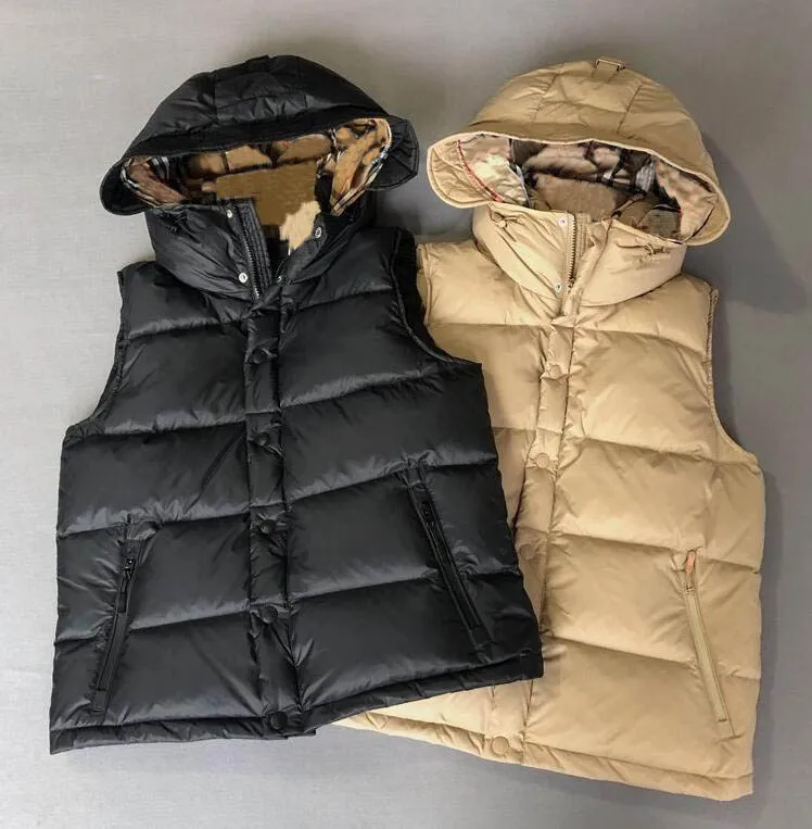 England High quality Mens brown grid hooded Vests Jacket Bomber Down Coats Sleeveless Gilet Windbreaker Man Coat Jackets Vest Parkas Outwears