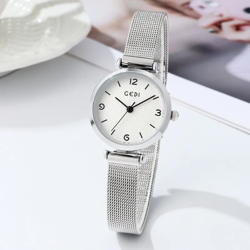 Womens simple stainless steel mesh with stylish casual waterproof quartz watch F4