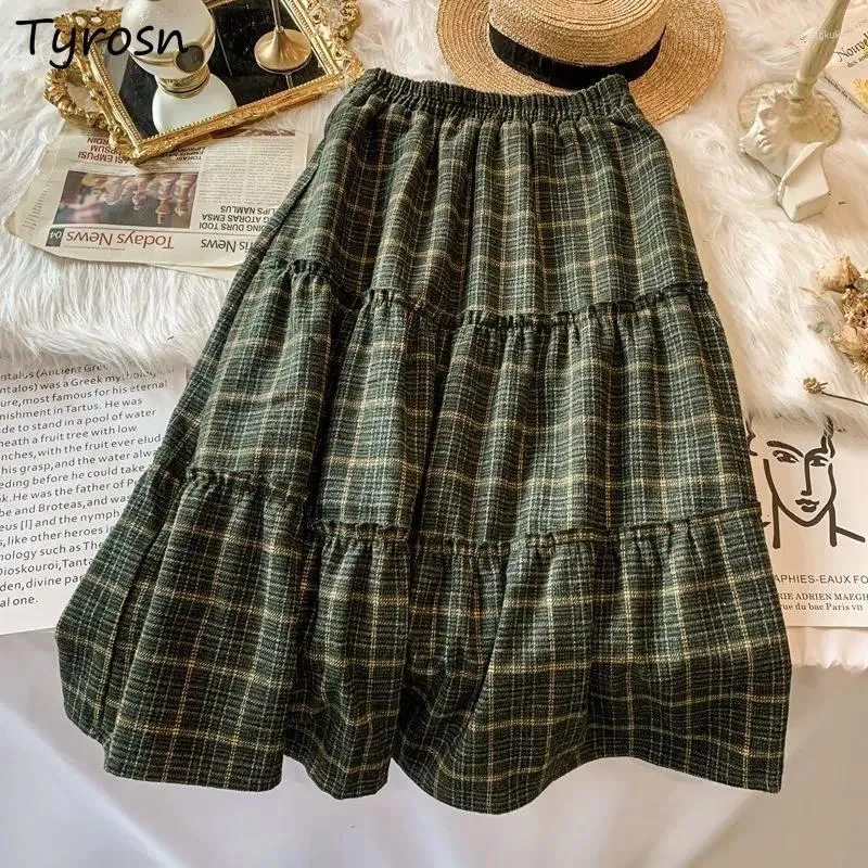 Skirts Woolen Midi For Women Vintage Plaid Autumn Winter Japanese Style Trendy Female A-line Cute Students Versatile Chic Daily