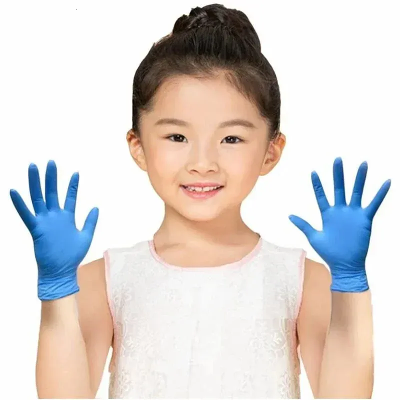 Rękawiczki jednorazowe dla dzieci 50pcs Nitrylowe lateksowe gumowe rękawiczki trwałe plamę do szkolnego domu w domu sprzątanie ogrodnicze 240108 240118
