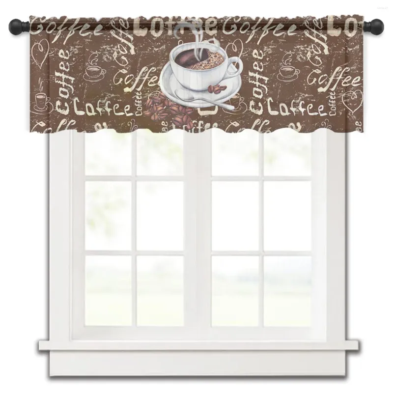 Cortina estilo vintage grãos de café açúcar cozinha pequena voile janela valance tule sheer curto quarto decoração casa