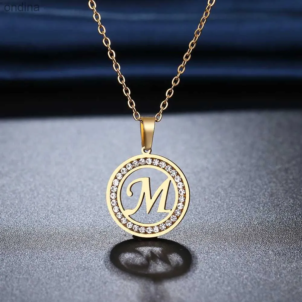 Pendant Necklaces CACANA 316L Stainless Steel 26 letters A-Z Necklace NEW Crystal Rhinestone Necklaces For Women Wedding Valentine's Day Gifts YQ240124