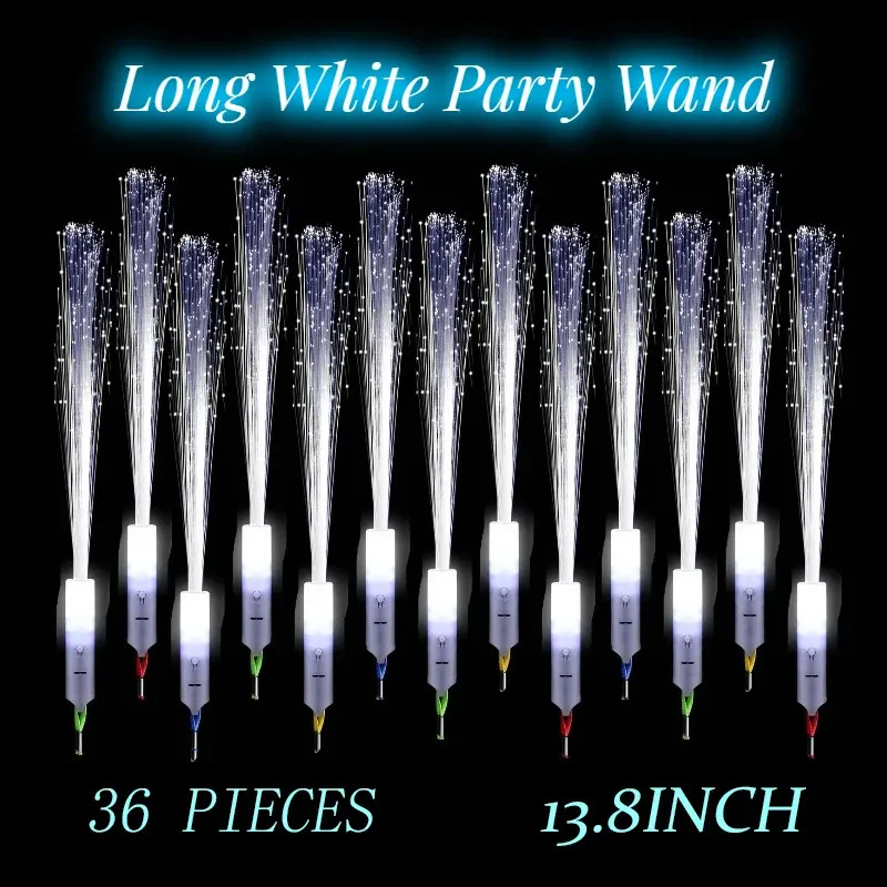 36Pcs 14inch Upgrade Long Wedding Sparklers White Fiber Optic Wand 3 Mode LED Light Up Stick Glow Party Supply Favor 240122