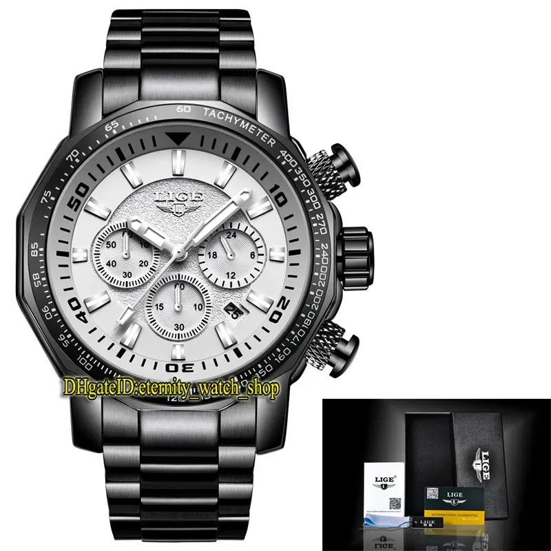 Lige Eternity LG9871 Sport Philip Stein Watch Price med datumuppringning, silverpekare, Japan VK Quartz Chronograph Movement, Black Steel Case,