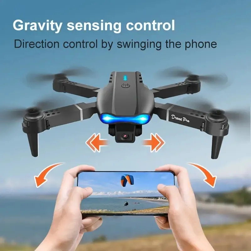 Nuovo drone quadricottero E99 con videocamera HD, decollo e atterraggio con un solo tasto, mantenimento dell'altitudine, rotazione acrobatica a 360°, supporta la connessione WIFI all'APP mobile, design pieghevole