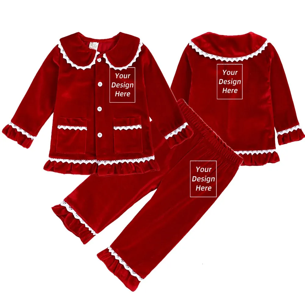 Custom Kids Kinderen Familie Kerst Gouden Fluwelen Pyjama Rode Jongen Meisje Jurk Match Kleding Gepersonaliseerde Kerstcadeau Kostuum 240122