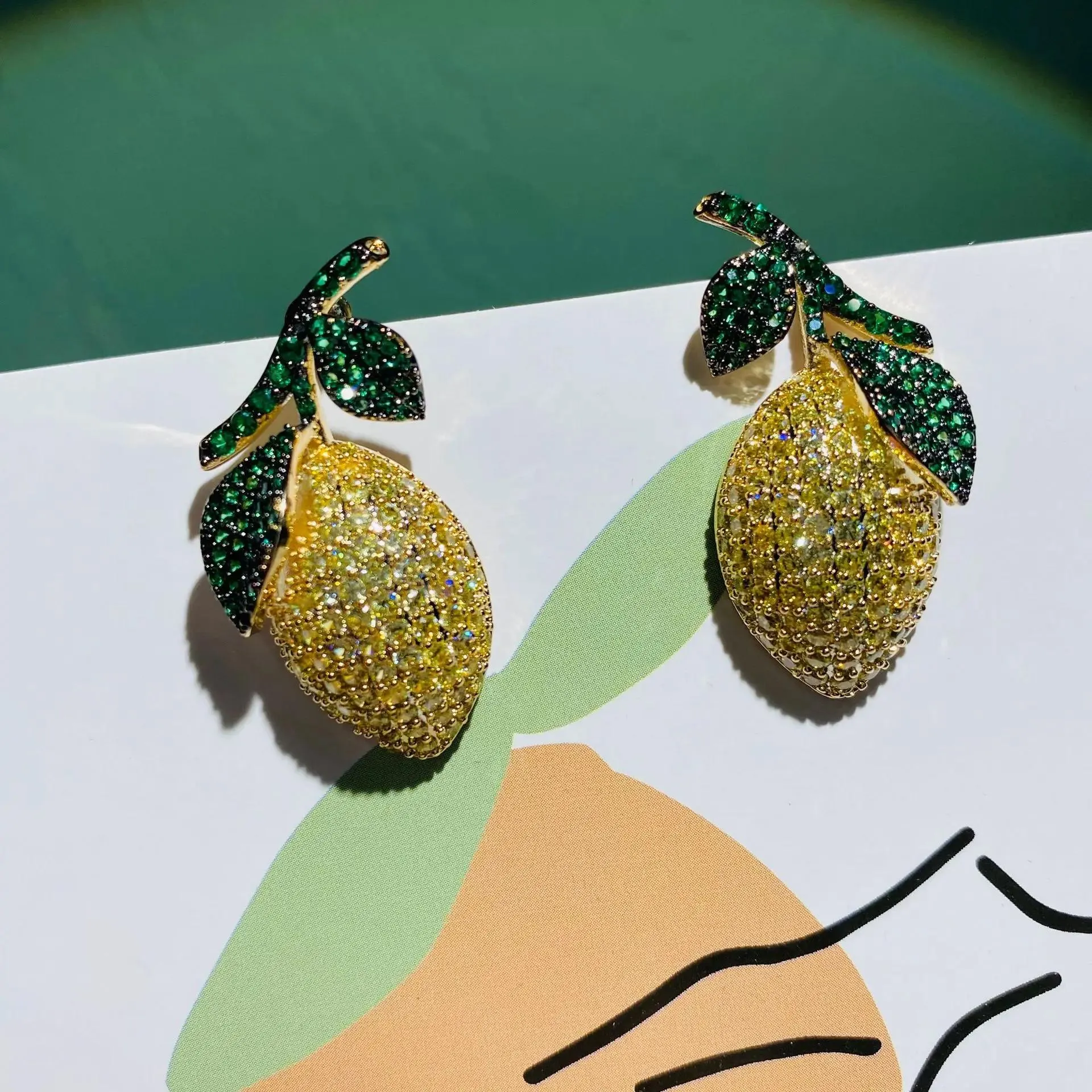 Earrings S925 Silver Luxury Creative Micro Zircon Fruit Lemon Stud Earring for Women Dainty Wedding Bride Statement Valentine's Day Gift