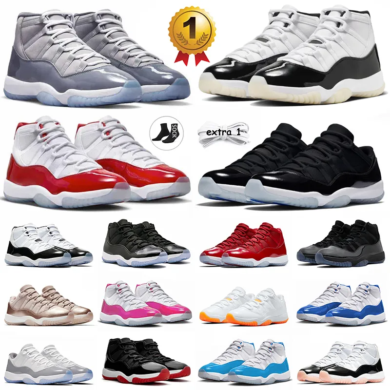 Gratitude 11 basketskor Mens Mens Cherry 11s Cool Gray Cement DMP Coral Xi Low Concord High Space Jam Low Cap och klänning Gamma Blue Sneakers DH Gate