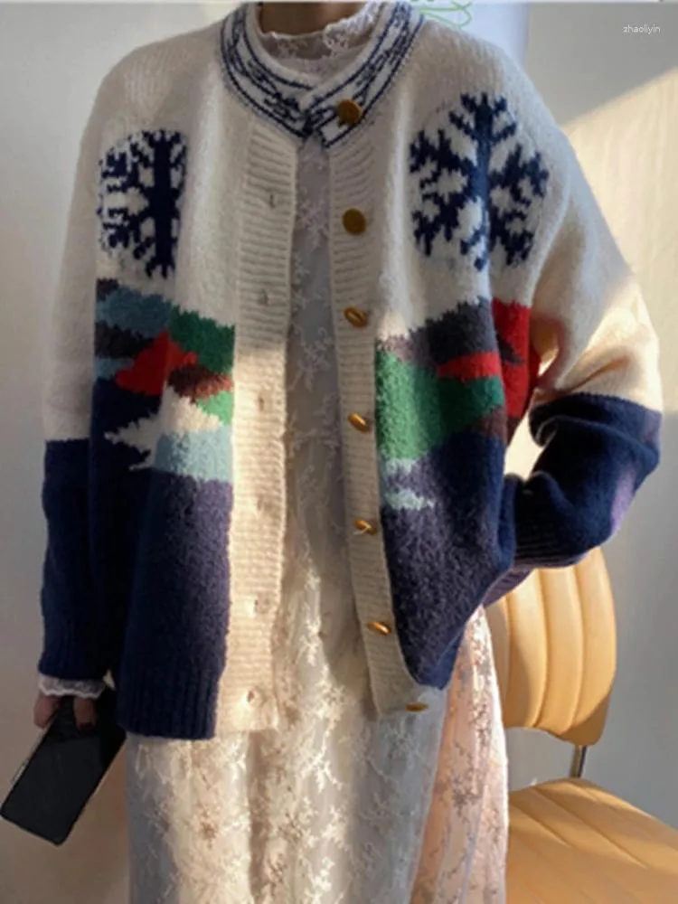 Coletes femininos de manga comprida camisola de natal casaco cardigan primavera e outono desgaste solto 2024 estilo preguiçoso coreano top de malha