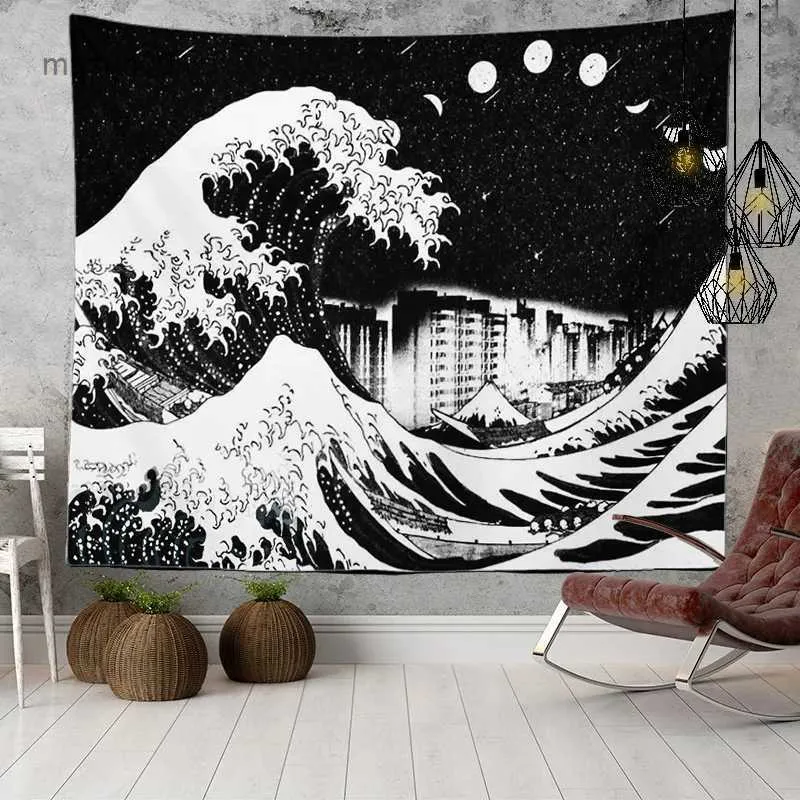 Tapisseries Japonais Kanagawa Big Wave Tapisserie Psychédélique Tapisserie Teen Indie Room Décor Macramé Tenture Murale Grande Tapisserie Murale en Tissu