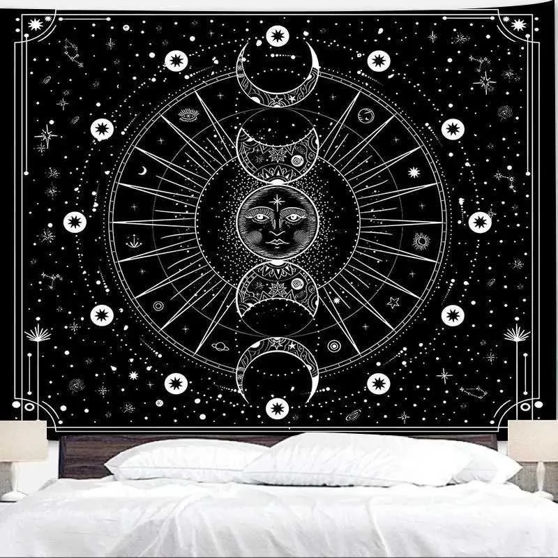 Wandtapijten Wit Zwart Zon Maan Mandala Fase Muur Hangend Tapijt Maanlicht Zwart Wandtapijten Boho Kamer Muur Decor Woondecoratie Muur