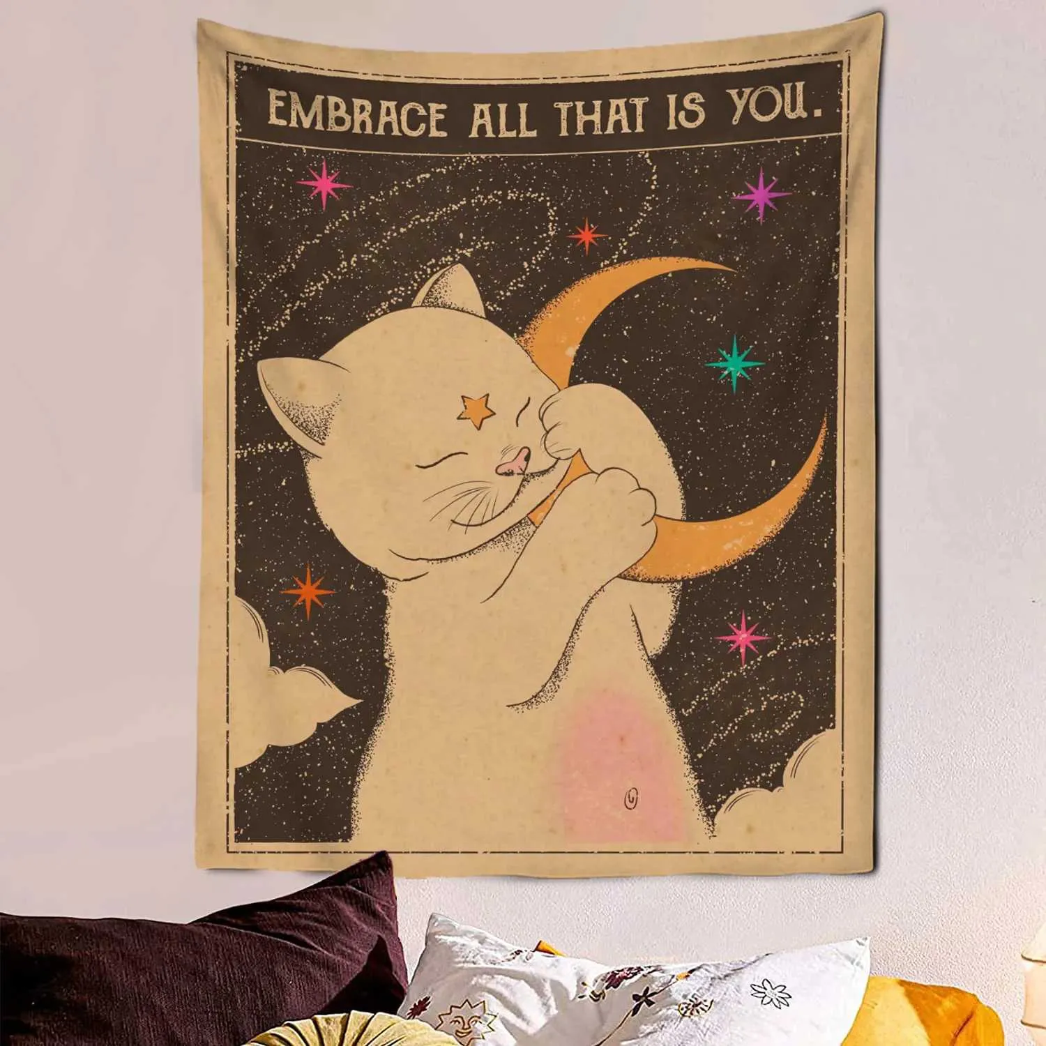 Tapisseries Kawaii Comics Dream Cat Card Tapisserie Mignon Mur Décoratif Art Couverture Rideaux Suspendus à La Maison Chambre Salon DecorL240123