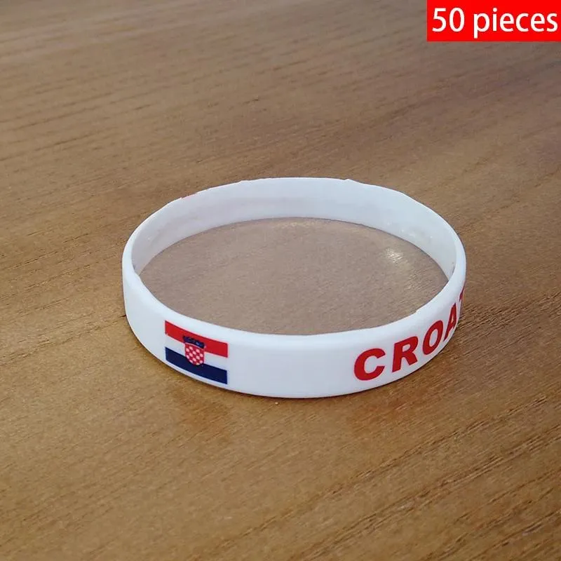 Bracelets 50pcs Croatia National Flag Wristbands Sports Silicone Bracelet Men Women Rubber Band Patriotic Commemorative Fashion Accessory