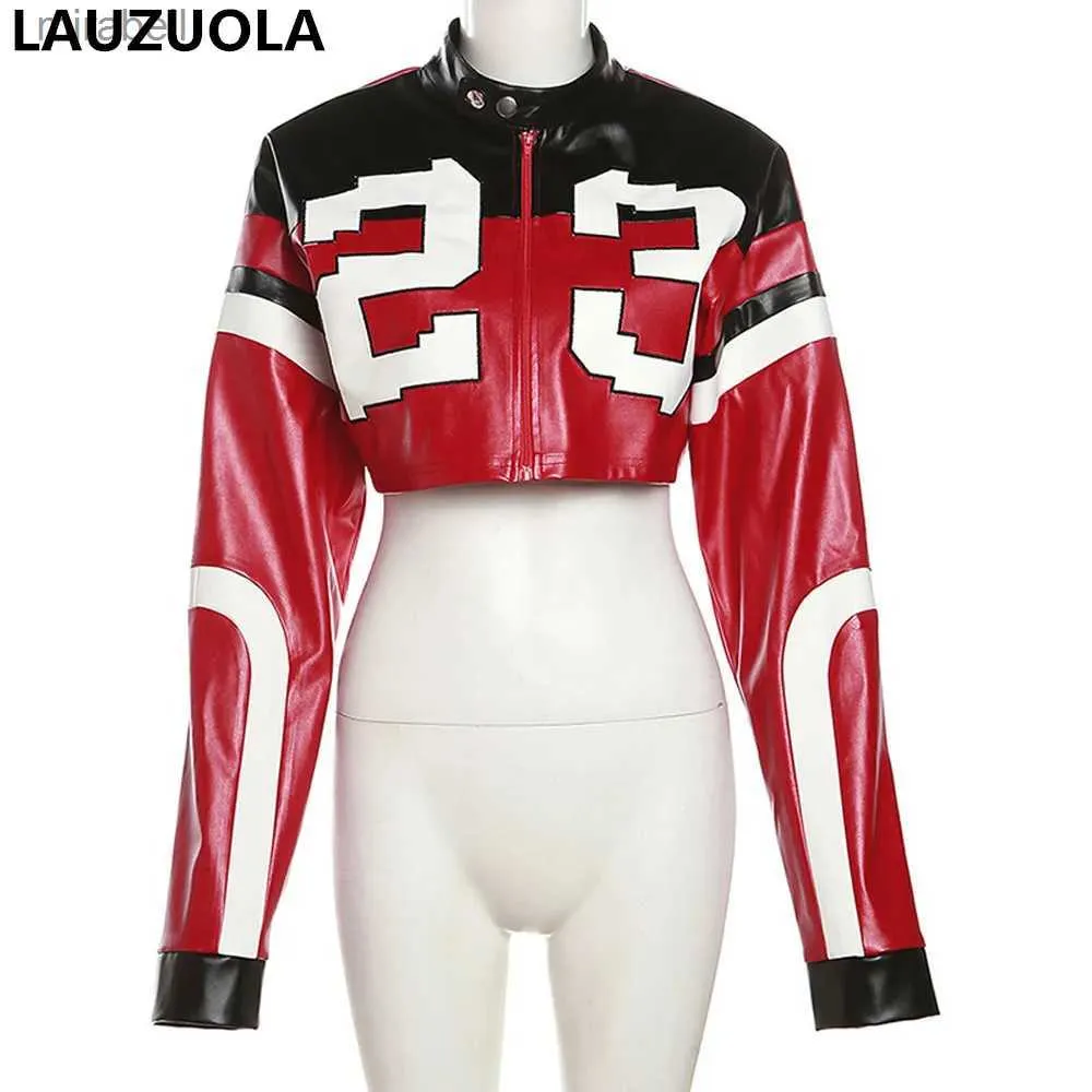 Kurtki damskie Street Moto Biker Racing Pu Jackets Y2K kontrast w kolorze patchwork skórzany płaszcz 2023 Nowy jesień zamek błyskawiczny Cool Girls Top YQ240123