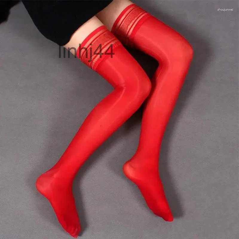 Chaussettes bonneterie femmes hommes mode bas huileux été homme sur le genou collants en soie Sexy bas dentelle transparent Z0VS