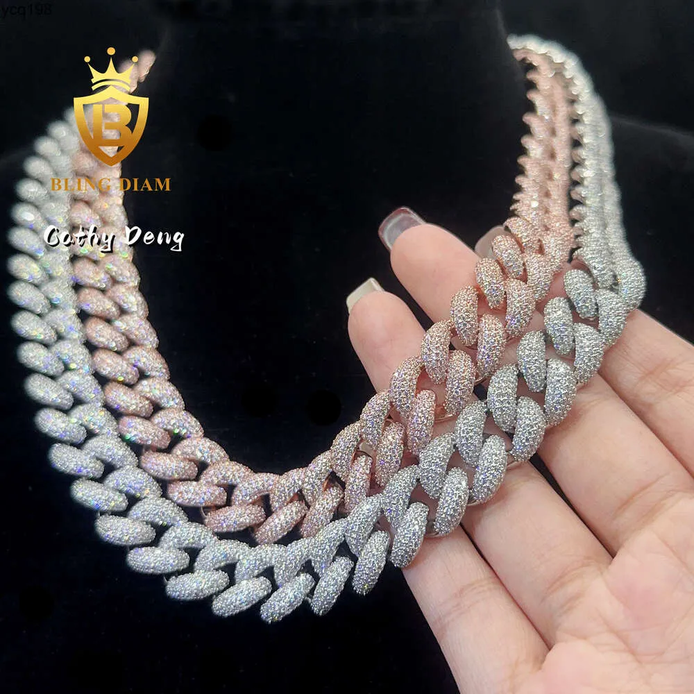 Blingdiam moda biżuteria męska 12 mm pół księżyca łańcuch linku kubańskiego wyciąg lód 5a+ cz Diamond Cuban Link Naszyjnik