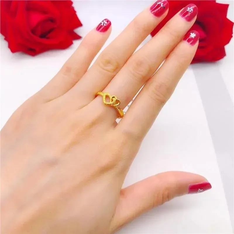 Rings Pure Plated Real 18k Yellow Gold 999 24k Women Will Never Fade Daily Ornaments Euro Coins Live Ring Lovers' Antique Love Never J